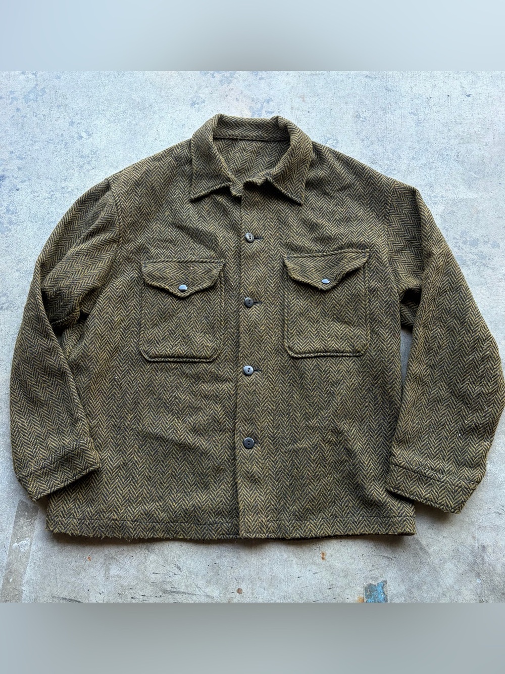 True Vintage 40s 50s Shacket Jacket Coat Herringbone Wool